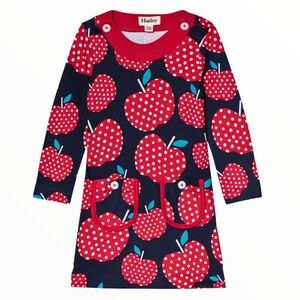 HATLEY Polka Dot Apples Mod Casual Dress With Peter Pan Collar Blue/Red Girls 5Y